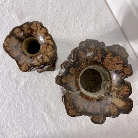 Vintage  Wabi-Sabi Hand Turned Live Edge Chrysanthemum Wood Vase Candle Holders - Picture 7 of 16